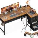 Coleshome 50 Inch L Shaped Desk with Drawers, Computer Desk with Power Outlets, Home Office Desk with 6 Drawers, Reversible Corner Desk for Small Space, Study Work Table with Hook,Vintage