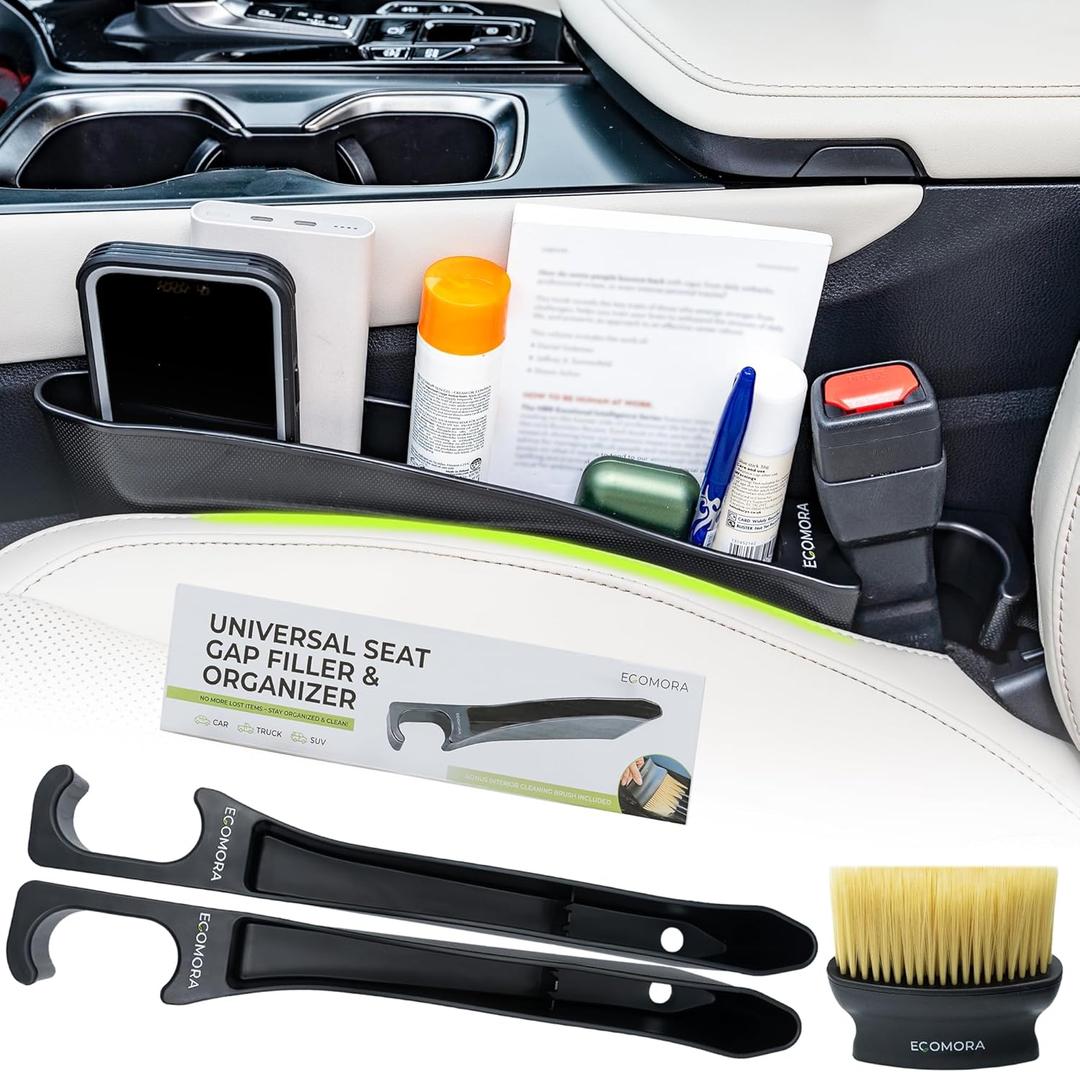 Car Seat Gap Filler organizer with Bonus interior Cleaning Brush- Universal in Between Seat Catcher for Cars,Trucks,SUV- Car Seat Gap Plug storage slot- Custom Seat Gapster- Car Seat Gap Filler Strip