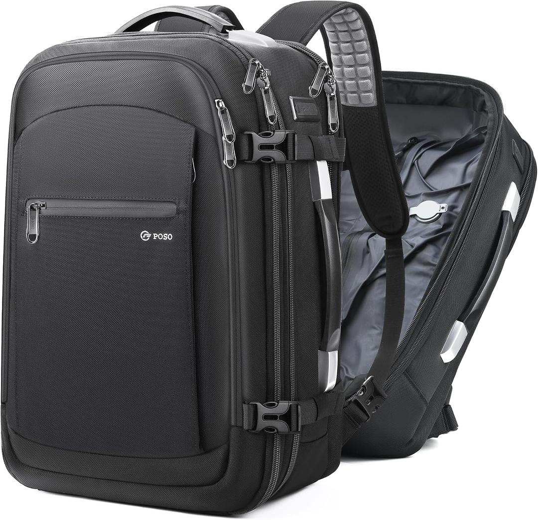 POSO Vacuum Backpack Travel, 60L Expandable Vacuum Seal Backpack with Pump & Laptop Compartment (Fits 17")