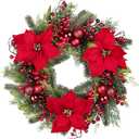 Chrisxiao Christmas Wreath Front Door 20 Inch Artificial Christmas Wreath Decorated with Holly Berries, Hawthorn Berries, for Indoor Outdoor Christmas Decoration (Chrismats Wreath 06)