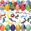 8 Pcs Random 3D Printed Dragon Eggs with Dragon Inside,Mystery Easter Egg Set Articulated Fidget,Home Office Decor Executive Desk Gifts