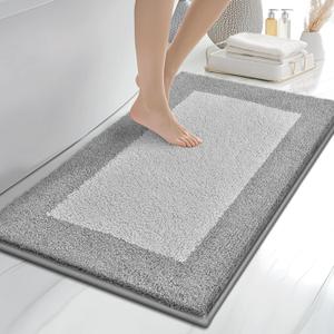 Bathroom Rugs 24" x 36", Non-Slip Extra Soft Absorbent Bath Rugs, Machine Washable Quick Dry Bath Mats for Bathroom Floor, Shower, Bathtub and Sink, Light Grey & Grey