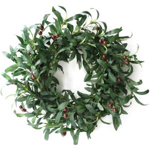 22inch Artificial Olive Wreath Olive Branch Greenery Wreath with Olive Fruit Front Door Wreaths for All Seasons for Wedding Wall Home Decor