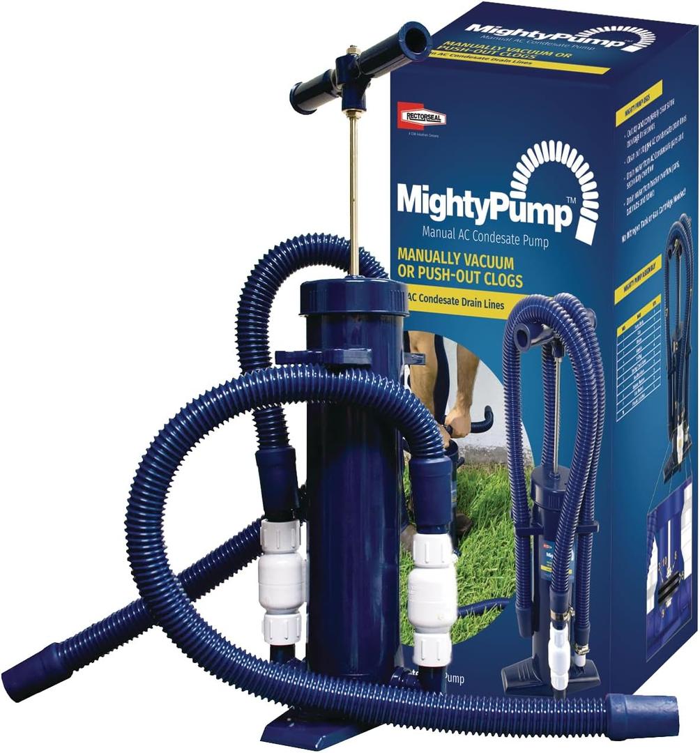 RectorSeal Mighty Pump 97795 Hand Operated A/C Condensate Pump, Easy Application, Lightweight & Heavy Duty PVC, Clears Slime, Mold, and Dirt, Easy Application, HVAC, 20"L x 9.5"W x 8"H