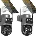 4K Solar Security Cameras Wireless Outdoor, 2.4G/5Ghz WiFi 6,Cameras for Home Security,Dual Lens Solar Camera with Auto Tracking, PIR Human Detection, 8MP Color Night Vision, Spotlight Siren,Alexa