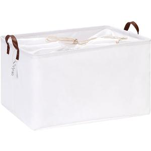 Hinwo 4-Pack Extra Large Canvas Fabric Storage Baskets with Handles, 70L Oversized Storage Bins, Collapsible Storage Box, Clothes, Toys, Blankets Organizers, 22 x 15 x 13 inches, (White)