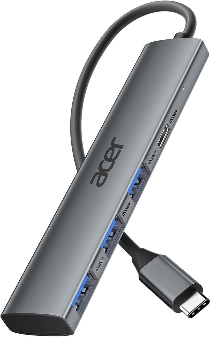 Acer USB C Hub 10Gbps, USB 3.2 Gen 2 Adapter with 3 USB-A & 1 USB-C Ports, High Speed Type C Multiport Splitter for MacBook, iPhone 16/15, iPad, Surface Pro, Chromebook, Dell XPS and More