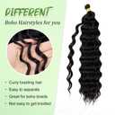 Eerya Long Curly Braiding Hair 16 Inch 4 Packs Ocean Wave Crochet Hair for Black Women Deep Wave Braiding Hair for Boho Braids(16inch,#1B)