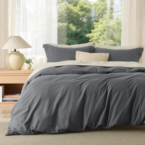 Bedsure Duvet Cover King Size - Soft Double Brushed Bedding Set for Kids & Adults, Zipper Closure, 3 Pieces, Includes 1 Duvet Cover (104"x90") & 2 Pillow Shams, NO Comforter, Dark Grey