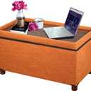 30 Inches Storage Ottoman Bench, Storage Bench with Wooden Legs for Living Room Ottoman Foot Rest Removeable Lid for Bedroom End of Bed, Linen Fabric, Orange