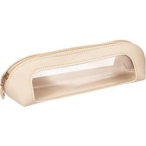 Small Double Sided Clear Makeup Bag - Waterproof Portable Makeup Brush Bag PU Leather Travel Makeup Brush Case Cosmetic Organizer Pouch with Zipper for Women Home Travel Office (White)