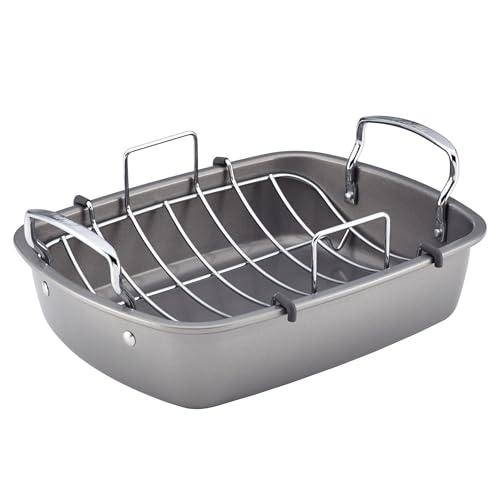 Circulon Total Bakeware Nonstick Roaster, Roasting Pan with Rack, 17-Inch x 13-Inch, Gray