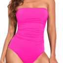 Holipick Women Tummy Control One Piece Swimsuits Strapless Bandeau Bathing Suits Slimming Halter Swimwear (XXL)