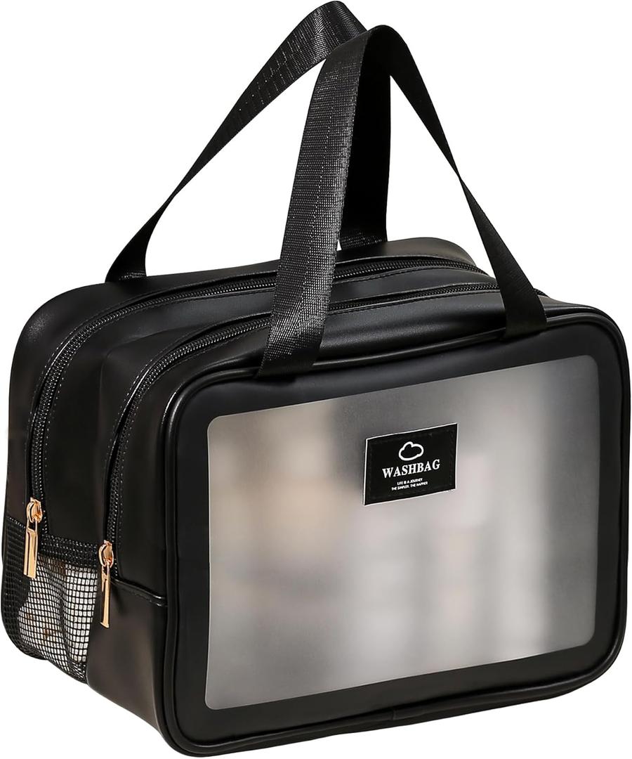 Heliar Large Travel Toiletry Bag with Dry Wet SeparationWaterproof Wash Bag for Man and Women, Clear & Matte shower bag for Gym, Overnight, Swimming, and Business Trips (Black)