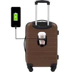Wrangler Smart Luggage Set with Cup Holder and USB Port, Toffee, 20-Inch Carry-On