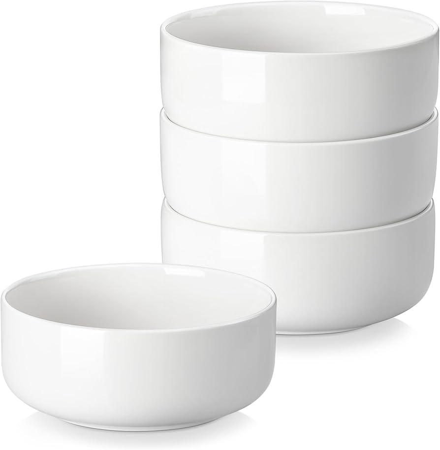 MALACASA 24 OZ Cereal Bowls, Porcelain Soup Oatmeal Bowls Set of 6, Kitchen Ceramic Serving Bowl, Dishwasher Microwave Oven Safe, White, Series LUNA