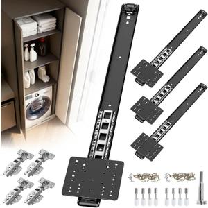 Pocket Door Hardware Slides, Heavy Duty Pocket Sliding Door Hardware Kit with Pivot Hinge for Cabinet & Wardrobe, Silent Retractable System for Inset Doors(22in,Set 2)