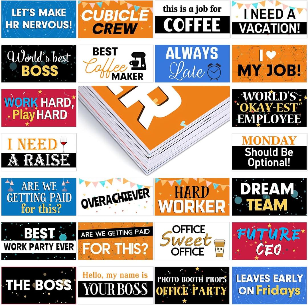 24 Designs Office Party Photo Booth Props Double Sided 11x5.5 Inch Photo Booth Props Corporate Party Water Proof Funny Adult Work for Office Work Celebration Activity Team Parties Gatherings (Colorful)