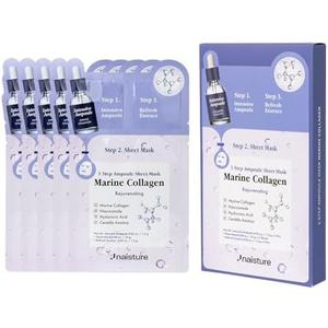 Naisture 3 Step Ampoule Mask with Marine Collagen: Hydrating Sheet Mask Set for Skin Elasticity, Smoothing, and Moisture. Korean Skincare Kit with Ampoule, Mask, and Essence (5 pcs)