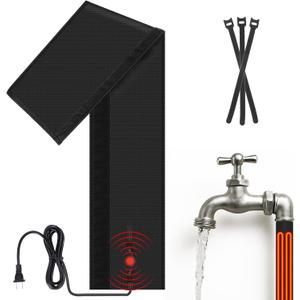 38.5" x 7" Water Pipe Heat Blanket with Thermostat, Self Regulating Faucet Heating Blanket, Winter Heating Tape for Metal and Plastic Pipes, 120V, Thermostat Max Temp 140F(1 Pack,Black)