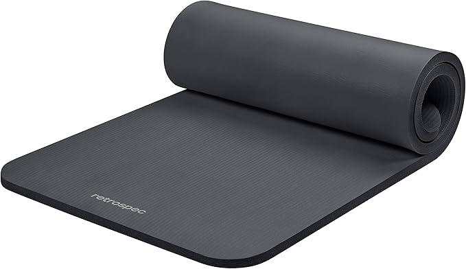Retrospec Solana Yoga Mat 1" Thick w/Nylon Strap for Men & Women - Non Slip Exercise Mat for Home Yoga, Pilates, Stretching, Floor & Fitness Workouts (Graphite)