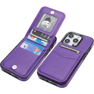 KIHUWEY Compatible with iPhone 14 Pro Case Wallet with Credit Card Holder, Flip Premium Leather Magnetic Clasp Kickstand Heavy Duty Protective Cover for iPhone 14 Pro 6.1 Inch (Dark Purple)