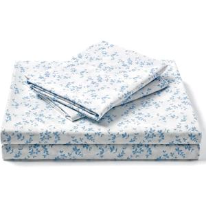 FreshCulture Floral Bed Sheets - Ultra Soft Queen Sheet Set - Brushed Microfiber Blue Floral Sheets - Deep Pockets up to 16" - Easy Care - Hotel Luxury 4 Piece Flower Printed Sheets Queen, Lille