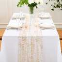 P Pothuiny 6 Pcs Beige Gold Table Runner 28 x 120 Inch, Glitter Metallic Foil Tulle Table Runner Party Golden Sheer Gauze Table Decor for Wedding Birthday Christmas Anniversary