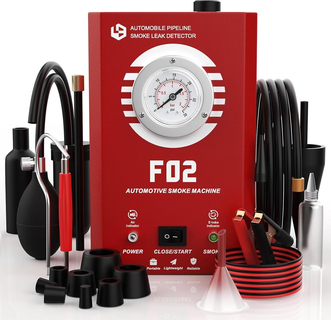 Smoke Machine Automotive with Pressure Gauge, F02 Pro EVAP Built-in Air Pump, Smoke Leak Detector Tester for Car & All 12V DC Vehicles in Vacuum, Fuel Diagnostic Pipe System, (Oil Not Included)