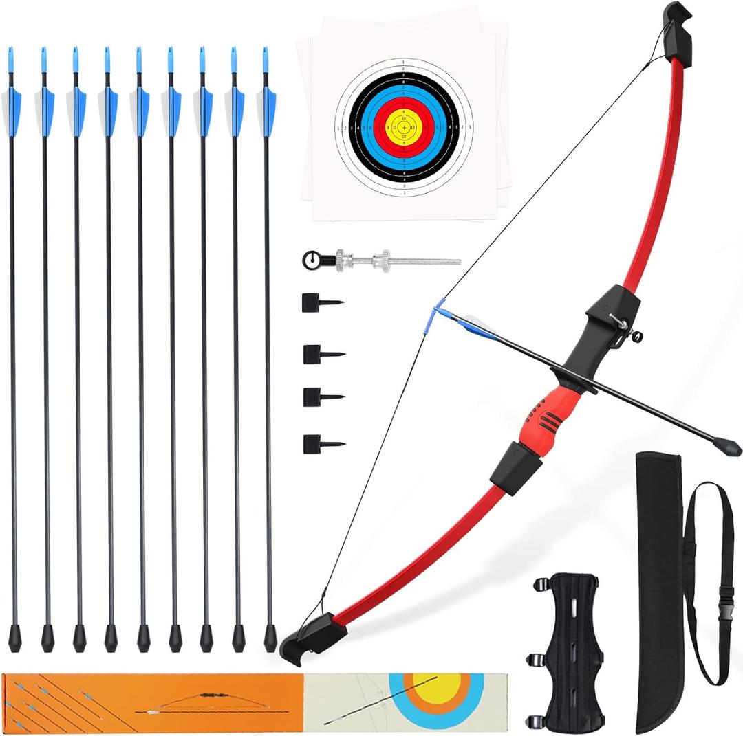 40" Youth Bow and Arrow Set for Kids 8-12 & Teens - Ambidextrous Recurve Archery Gear with Safety Arrows - Toys for Ages 8-13, Backyard Games Gift for Beginner Archers