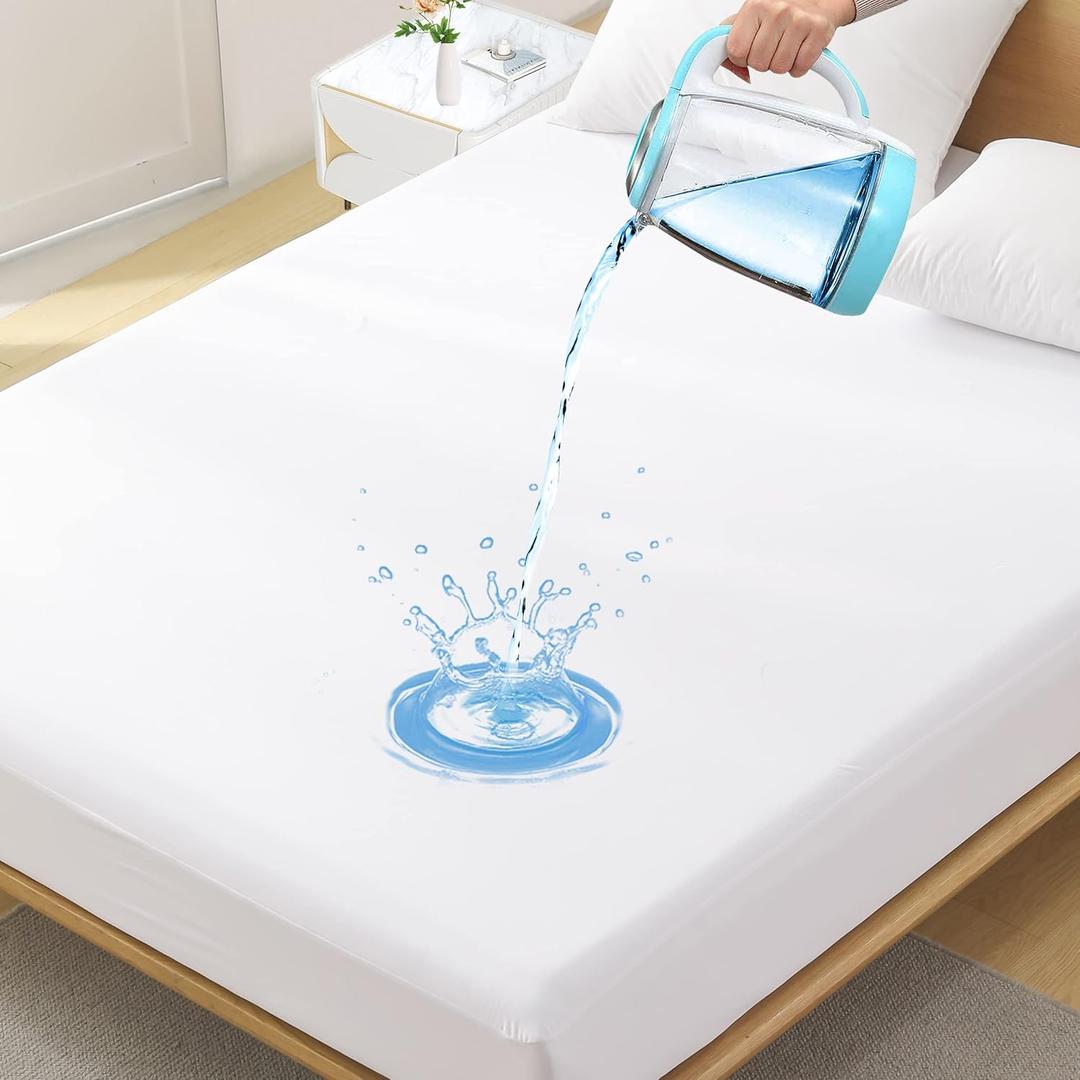 1 Pack Twin Size Premium Waterproof Mattress Protector, Soft Breathable Mattress Pad, Noiseless Waterproof Bed Cover - Stretch to 21" Fitted Deep Pocket Mattress Protection