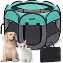 Goozii Pet Cat Playpen for Indoor Cats Enclosed, Puppy Dog Play Pen for Outdoor Travel Camping (Small Size, Green & Dark Grey)