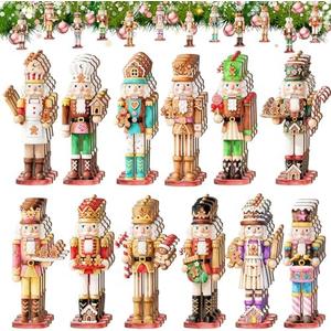 Quzzil 36 Pcs Christmas Nutcracker Ornaments for Tree Mini Wooden Xmas Soldier Hanging Nutcrackers Figures Tree Decoration with Ropes for Figures Party Holiday Crafts