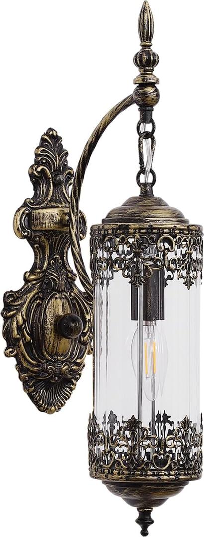 Vintage Wall Sconce with Glass Shade, Rustic Black Brushed Gold Farmhouse Wall Light Fixture, Antique Gothic Decorative Metal Wall Lamp for Hallway, Bedroom, Living Room, Entryway