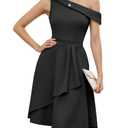 Dressystar Women One Shoulder Ruffle Wedding Guest Dress Spring A Line Wrap Knee Length Cocktail Formal Dresses with Pockets Black S (S)