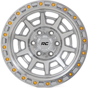 Rough Country 85 Series 17x9 Off-Road Wheel - 5x5.0" Bolt Pattern, 12mm Offset, Full Machined Aluminum with Simulated Beadlock & Gold Accent Hardware