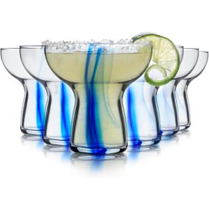 Libbey Blue Ribbon Stemless, Margarita Glasses, Artisan-Inspired, Elegant Margarita Glass Set of 6, Lightweight Mexican Glassware for Parties and More
