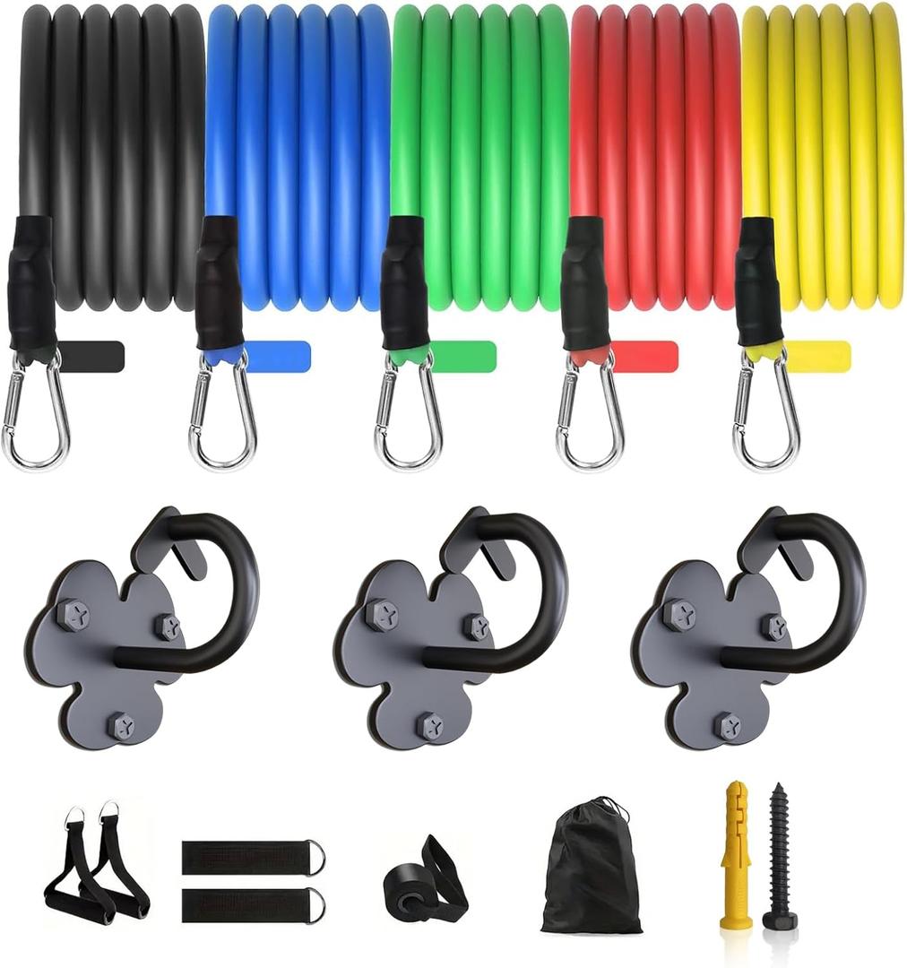 Wall Mount Workout Anchors with Bands - Resistance Band Wall Anchor for Home Gym Exercise, Strength Training & Family Fitness