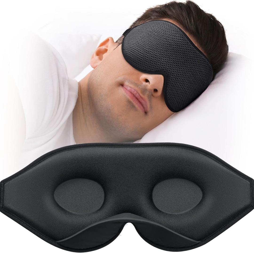 MABAO Sleep Mask for Side Sleeper, Eye Mask for Sleeping Women Men, 3D Contoured Cup No Eye Pressure 100% Light Blocking Sleeping Mask with Adjustable Strap Night Blindfold Flight, Travel, Nap, Black