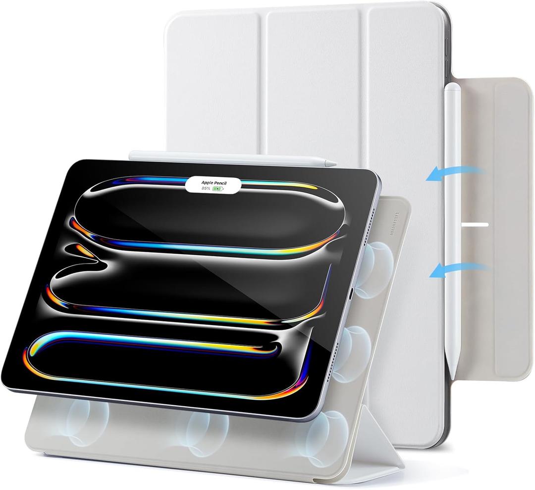 ESR for iPad Pro 11 Inch Case (M5/M4) 2025/2024, Strong Magnetic Attachment, Slim Trifold Stand Case, Supports Pencil Pro and Pencil(USB-C), Tough Protection, Auto Sleep/Wake, Rebound Series, White