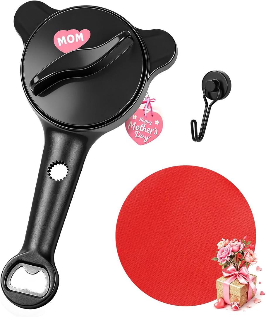 Jar Opener for Seniors, 4-in-1 Adjustable Lid Opener with Non-Slip Grip, Includes Magnetic Hook & Rubber Gripper, Suitable for Jars, Bottles and Beer Caps, Perfect for Arthritis and Weak Hands