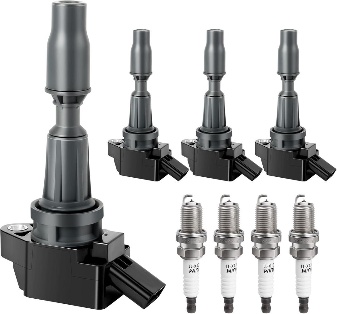 Ignition Coil Pack and Spark Plug fit for 2.4L 2.4 2016 2017 2018 2019 2020 Hyundai Santa Fe Sport Sonata Tucson Kia Optima Sorento Sportage, UF-764, Set of 4