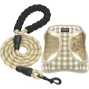 Dog Harness Step-in Breathable Puppy Cat Dog Vest Harnesses, Beige Checkered, Medium (Chest 13.5''-16.5'', Weight 10-15 lb)