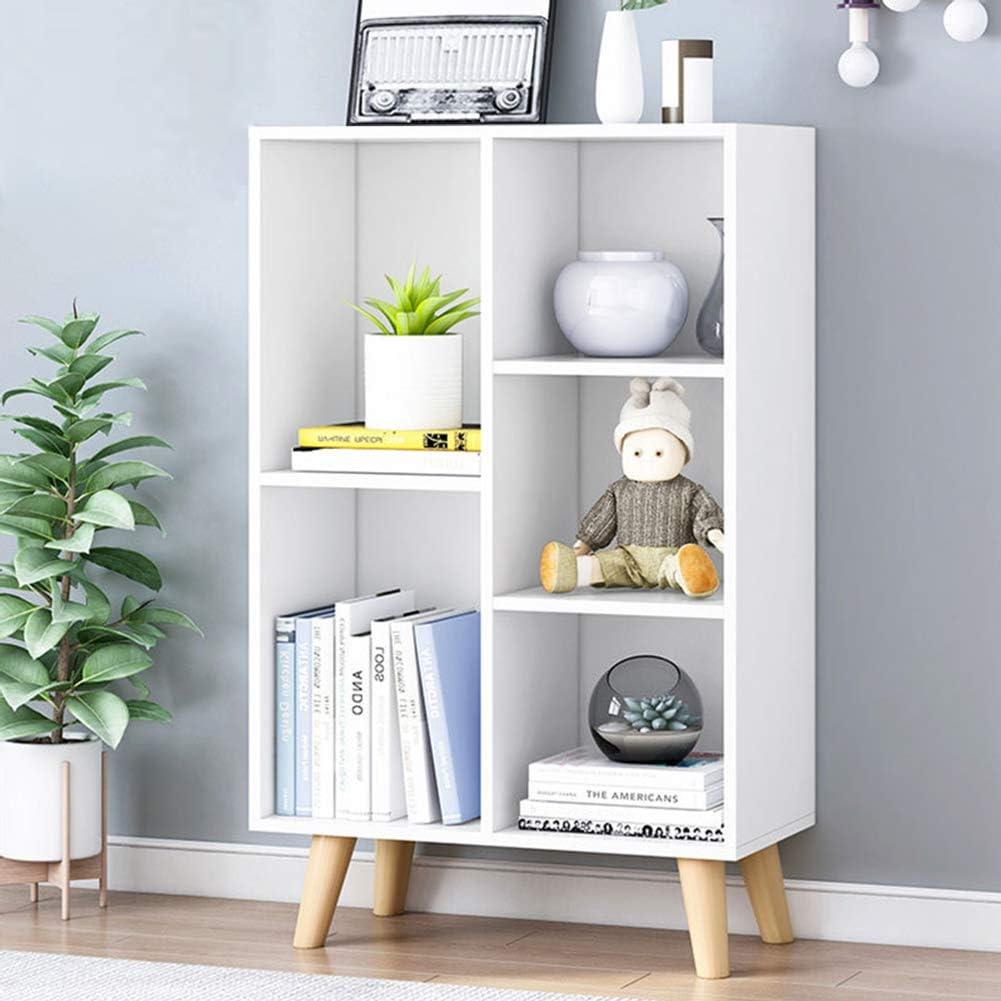 IOTXY Wooden Open Shelf Bookcase - 3-Tier Floor Standing Display Cabinet Rack with Legs, 5 Cubes Bookshelf, Warm White, 50CM