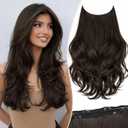 Layered Halo Hair Extensions with Invisible Wire Dark Brown Hair Extensions with 6 Secure Clips 20 Inches Long Wavy Layered Synthetic Hair Extensions for Women Daily and Party Use (6#)