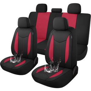 CAROMOP Waterproof Car Seat Cover Full Seats, Neoprene Seat Covers for Cars,Split Bench Compatible Car Interior Covers, Universal Fit Most Car Sedan Truck SUV(Black/Red)