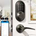 Veise RZ06B Smart Locks for Front Door, 2 Lever Handle Set, Keyless Entry Deadbolt, App Control, Electronic Digital Touchscreen Keypad, Auto Lock, IP54 Waterproof, Easy Installation, Matte Black