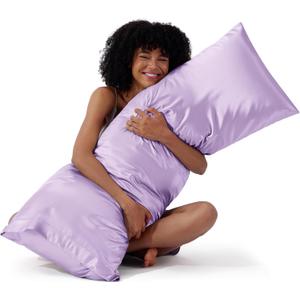 Bedsure Body Pillow Cover 20x54 Inches - Lavender Satin Similar to Silk Pillowcase for Hair and Skin, Cooling and Silky Long Body Pillow Pillowcase with Envelope Closure, Gifts for Women Men