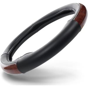 HD Driven SWC Premium Woodgrain Leather Steering Wheel Cover  18 Diameter for Semi-Trucks, Ribbed Rubber Core & High-Performance Leather, Vehicle Accessories