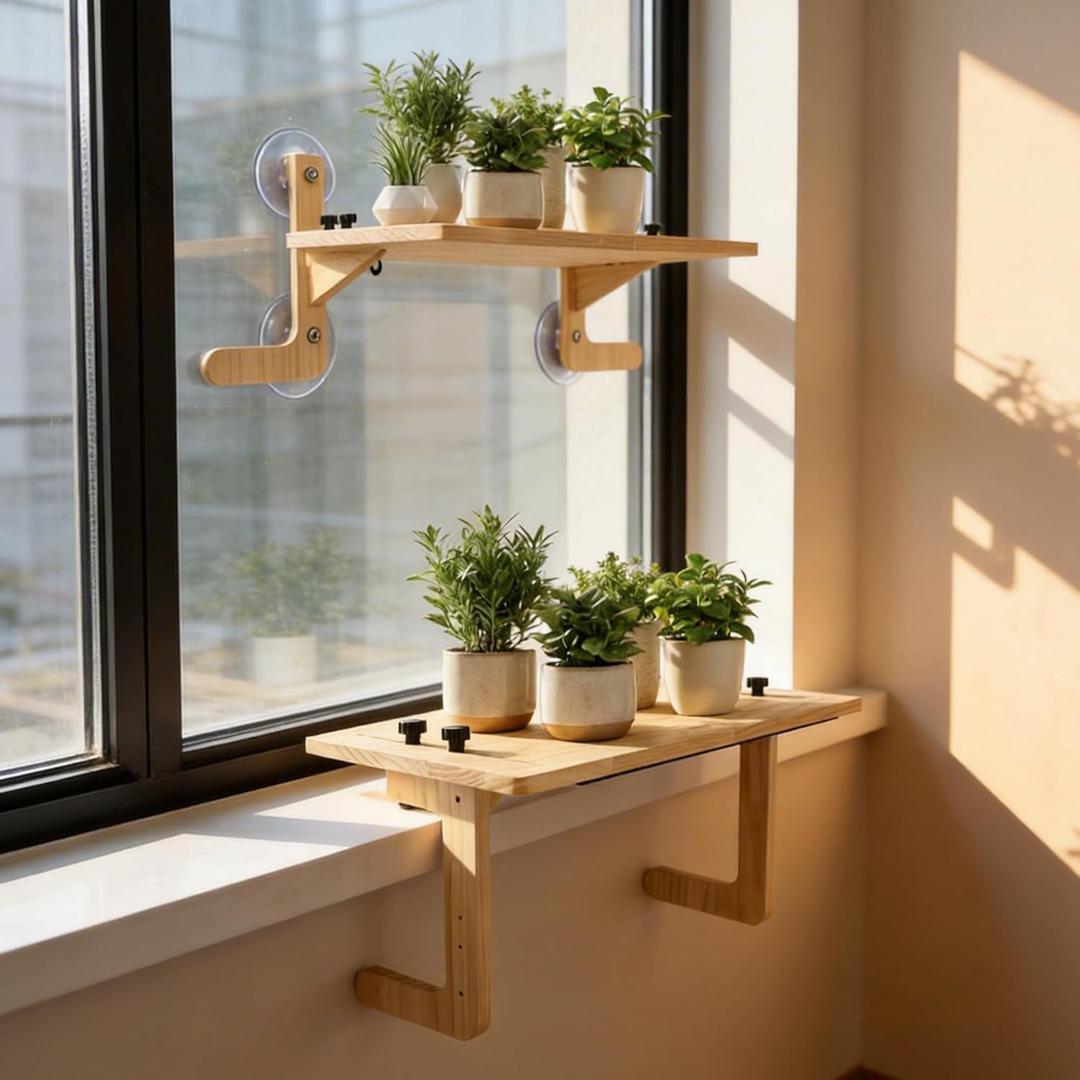 Window Plant Shelves with Suction Cups, Adjustable No-Drill Window Shelf for Plants, 21.7" Window Sill Extender, Heavy-Duty Window Plant Shelf for Indoor Window Gardens, Mounts on Glass or Walls